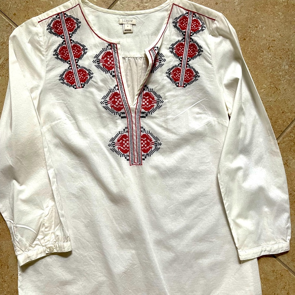 JCrew embroidered tunic top size S